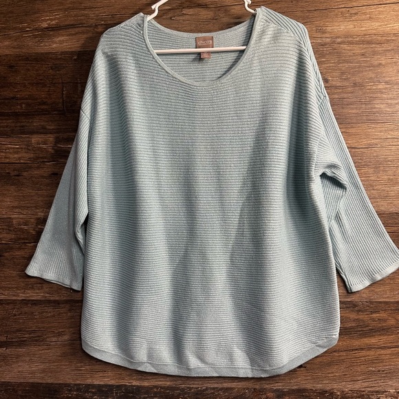 Chico's Light Blue Ribbed Crew Neck Sweater - Picture 1 of 7